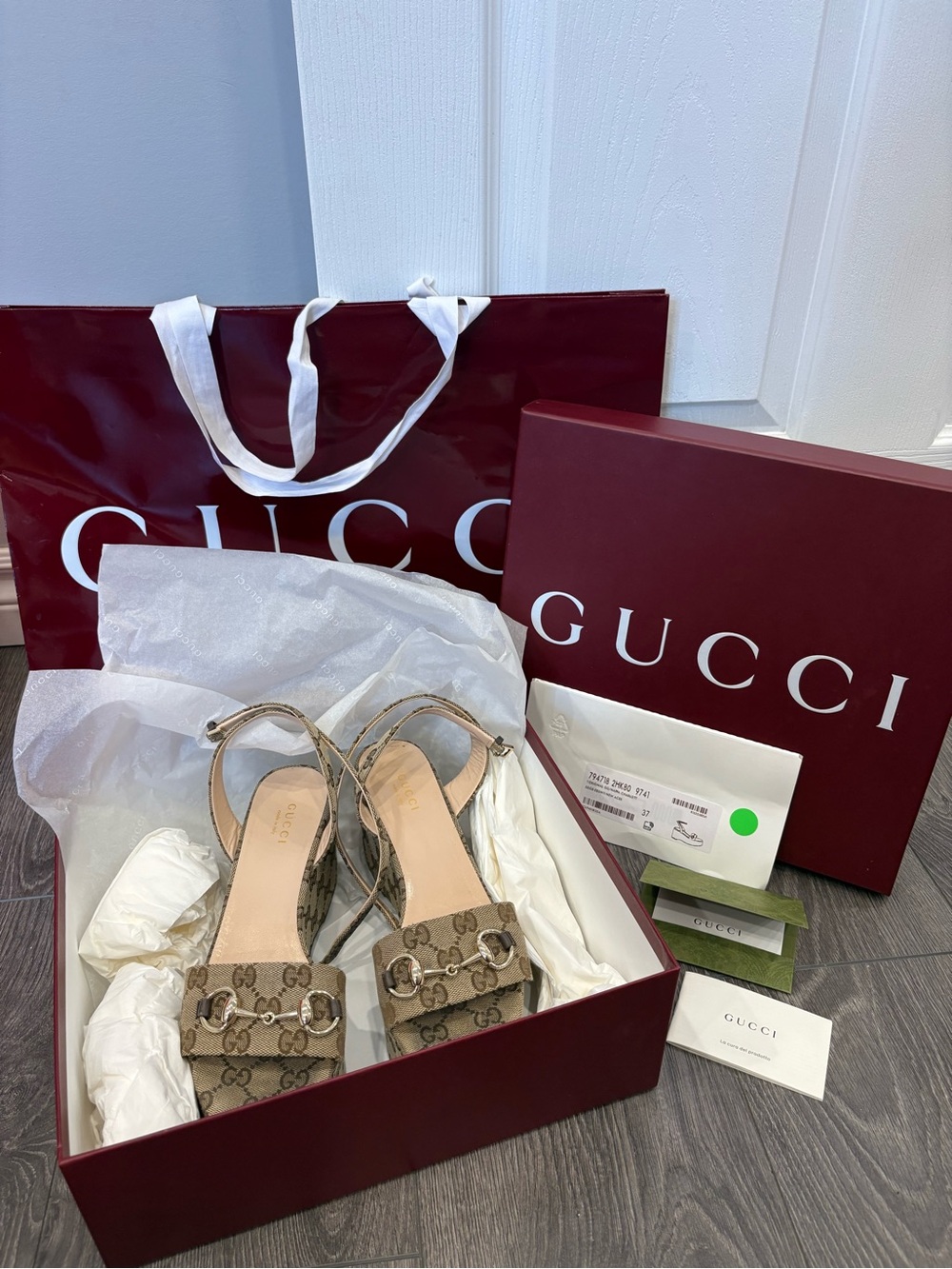 Gucci Brown GG Canvas Horsebit Slingback Sandals